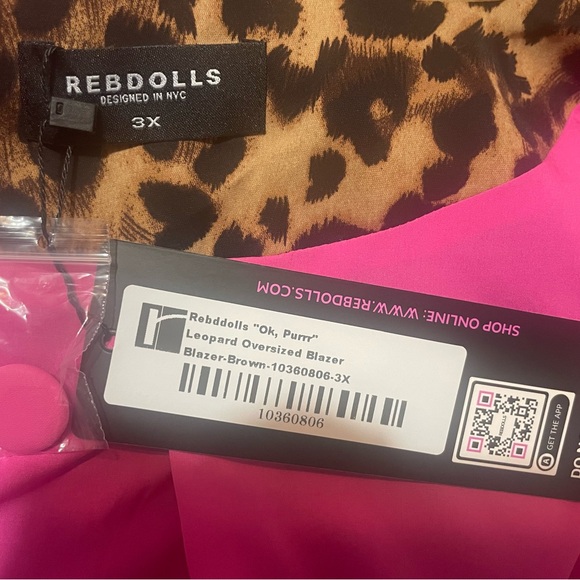 Rebdolls “Ok Purr!” Leopard Brown Pink Oversized Blazer Jacket Size 3XL - Picture 6 of 7